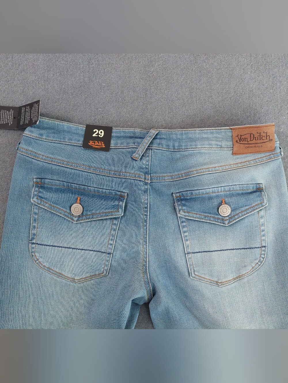 Von Dutch Originals NWT Low Rise Flare Jeans Studded Patch Size 29 Y2K McBling - Picture 12 of 13